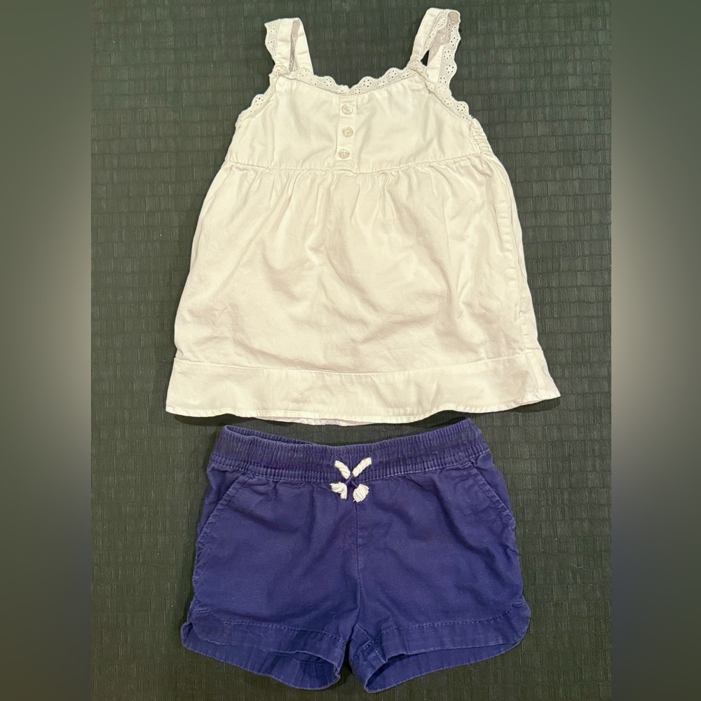 4T Old Navy White tank with eyelet lace detail & Navy Blue Jumping Beans Shorts